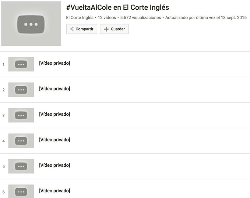 Los v&iacute;deos de la campa&ntilde;a ya no son visibles en el canal de YouTube de El Corte Ingl&eacute;s. / FOTO: actuall.com